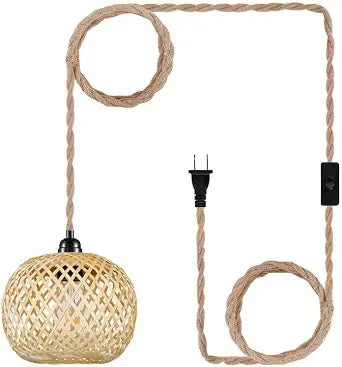 Boho Plug in Pendant Light Wicker Rattan Hanging Lights