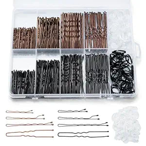 400PCS Brown and Black Bobby Pins Kit with Hair Bands, 1.38inch 2inch 2.36inch Bobby Pins and 2.36inch U Shape Hair Pins for Women