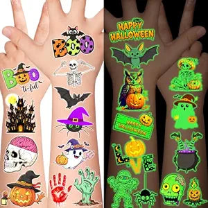 Glow In The Dark Halloween Temporary Tattoos, Spooky Favors