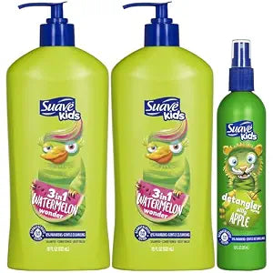 Suave Kids 3-in-1 Watermelon Wonder 2-Pack + Silly Apple Detangler Spray
