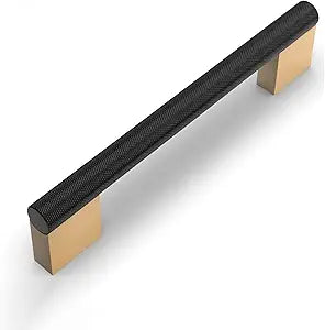 10 Pack 5"(128mm) Black and Gold Cabinet Pulls Knurled Kitchen Cabinet Handles Drawer Pulls Cupboard Hardware for Cabinets