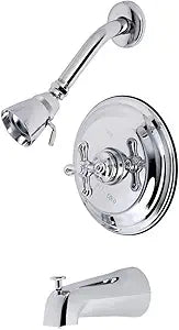 Kingston Brass KB3631AX Restoration Tub and Shower Faucet with Metal Cross Handle, Polished Chrome