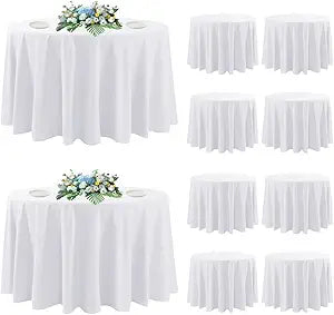 DAKKIONY 10 Pack Round Tablecloth White 120 Inch, Stain Resistant and Wrinkle Polyester Fabric, Washable Table Cover for Kitchen Dining, Wedding, Buffet Table, Holiday Party