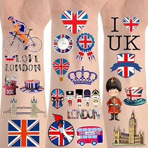 256Pcs Union Jack Temporary Tattoo Sticker British Flag UK London England Theme Birthday Party Decorations Supplies Favors Tattoo