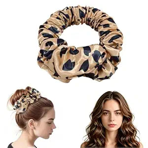 Satin Leopard Heatless Scrunchie, Overnight Curler for Medium & Long Hair