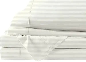 ARlinen Premium Cotton RV Sheet Set - Ivory Stripe Camper King Size (70" x 80"), Motorhome & Travel Trailer Fitted Sheets for 8-10 Inch Deep Mattress, Soft & Breathable Bedding for RV Beds