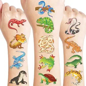 120 PCS Reptile Animal Safari Lizard Pre-Cut Temporary Tattoos for Kids