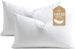 DWR Set of 2 Feather Down Throw Pillow Inserts 14x22 with Organic Cotton Cover, Feather Rectangular White Decorative Pillow Inserts for Bed, Sofa, and Couch