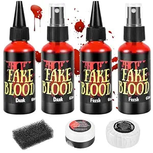 7 PCS Halloween Fake Blood Spray Makeup Kit - Fake Blood 2.1oz X4 + Coagulated Blood Gel 1.41oz + Soap + Sponge, Washable Blood Paint for Clothes SFX Makeup Vampire Accessories, Dark & Fresh