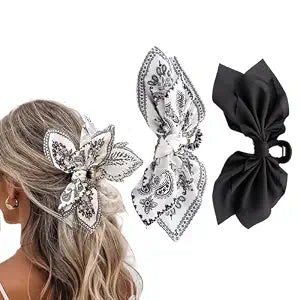 Bow Claw Clips Bow Hair Clips Black White Paisley 2PCS Big Hair Bows for Women Butterfly Styling Large Hair Clips for Thick Hair for Girls Hair Accessories for Teen Gifts for Ladies