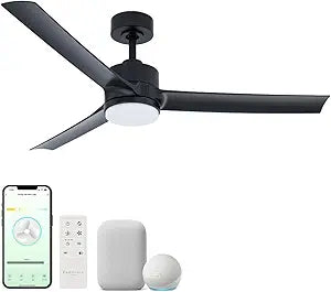 Cyclone 52in 3-Blade Smart Indoor or Outdoor Ceiling Fan 2700K-6000K CCT Tunable Range LED Light Kit in Matte Black Works With iOS or Android App