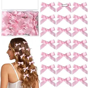 YGDZ Pink Mini Bows, 20PCS Ribbon Hair Clips Barrettes With Box, Small Bow For Hair, Cute Bowknot, Hair Accessories For Women Girls