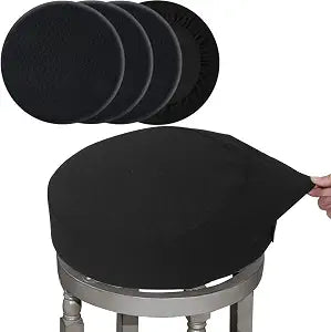 BUYUE 4 Pcs Bar Stool Covers, Luxury Fabric Dia.16-18" Round Stretchy Crease-Resistant Washable Jacquard Dustproof Stool Seat Slipcover, L-Black-Set of 4