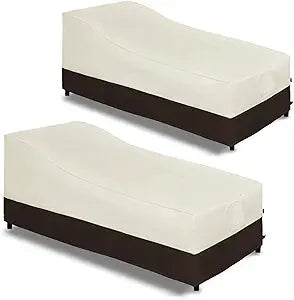 Easy-Going Waterproof Outdoor Chaise Lounge Cover, Heavy Duty Patio Lounge Chair Cover, Windproof Outdoor Furniture Cover with Air Vent 2 Pack-84Wx34Dx32H inch, Beige/Dark Brown