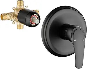 Wall Mount Rough-In Valve Shower Valves Shower Faucet Bathroom Trim Kit Single Handle Tub Shower Valve Mixer Matte Black
