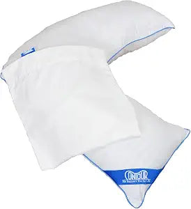 Contour L Shaped Bed & Body Support Pillow & Pillow Case Protector Bundle, White