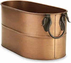 Plow & Hearth Vintage-Style Antique Copper Firewood Bucket with Wrought Iron Handles | Decorative Firewood Rack | Galvanized Steel Log Holder for Fireplace