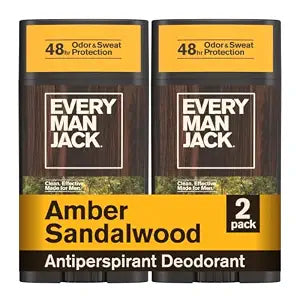Every Man Jack Antiperspirant Deodorant for Men, Amber Sandalwood, 2pk