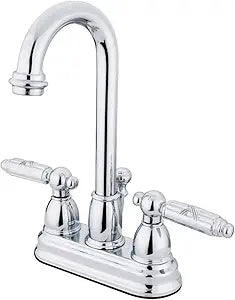 Kingston Brass KB3611GL+ Deck Mount Lavatory Faucet with Lever Handle and Pop-Up, Polished Chrome Finish
