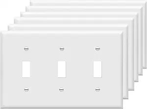 Toggle Light Switch Cover Plate Tripe Decor Wall Plate 3-Gang Electrical Faceplate, White (6-Pack)