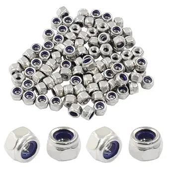 Hordion 100Pcs M3-0.5mm Nylon Lock Nut Stainless Steel Nylon Insert Locknut