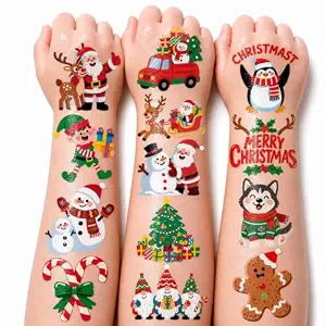 96 PCS Noel Christmas Xmas Santa Pre-Cut Temporary Tattoos for Kids