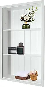 Nalwort 14" x 24" Recessed Medicine Cabinet, 3-Tier Wall Niche for Bathroom, Bedroom, Living Room, Kitchen, White, Solid Wood Wall Medicine Cabinet