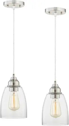 WISBEAM Brushed Nickel Pendant Lighting Fixture, Kitchen Island Hanging Lights with E26 Medium Base Max. 60 Watts, ETL Rated, Bulbs not Included, 2-Pack