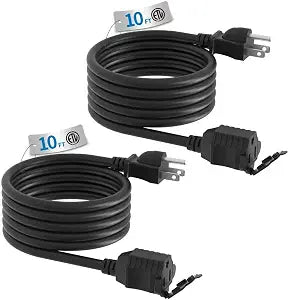 TiFFCOFiO Indoor Outdoor Extension Cord Waterproof, 10 Feet 3 Prong Power Cord for Home and Garden, 16 AWG, 13A/1625W, ETL Listed, 2 Packs