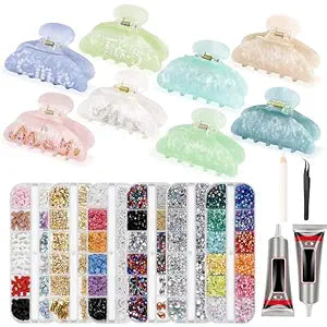 8 Sets DIY Hair Claw Clips Kit, Claw Clip Decorating Kit for Craft Night