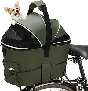 Dog Bike Basket Rear Seat, FVILIPUS 3-in-1 Waterproof Pet Bicycle Carrier, Dog Car Seat with Anti-Jump Safety Tether, Breathable Portable Travel Bag for Small Dogs Cats Outdoor Riding