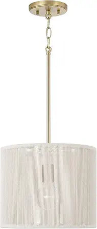 Capital Lighting 357912MA Tara Transitional Bleached Natural Rope Drum Pendant Lighting, 1-Light 100 Watt, 10" H x 12" W, Matte Brass