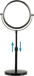 Height Adjustable Makeup Mirror 8 Inch Double-Sided 7X Magnification, Black Magnifying Makeup Mirror Round Tabletop Mirror Tall, Countertop Standing Cosmetics Black Finish