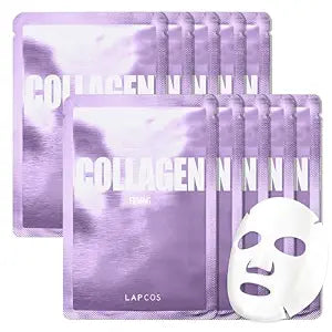 LAPCOS K Beauty Collagen Sheet - Skin Firming Face Mask (Pack of 10)