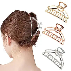 VinBee Metal Hair Clips for Women Hair Claw Clips Medium for Thick Hair 3 Pack (Silver + Gold + Rose Gold)