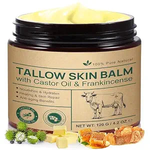 Beef Tallow for Skin & Face Cream with Castor Oil and Frankincense,120g,Organic Natural 100% Grass Fed,Whipped Beef Tallow Balm Deeply Moisturizing for Face & Body Care,4.2 oz