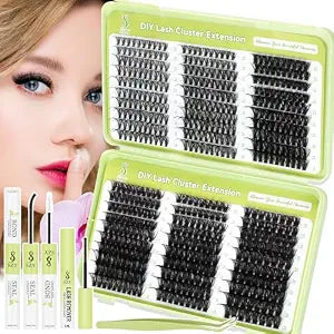 Lash Clusters Kit 570pcs 6 styles 30D-100D D Curl Individual Wispy Natural Eyelash With Eyelash Bond and Seal Eyelash Remover and Tweezer DIY at Home Makeup Cosmetic