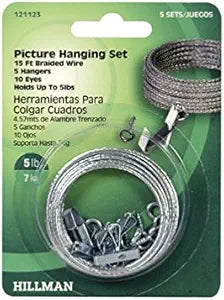Hillman AnchorWire Steel-Plated Steel Picture Hanging Set 5 lb. Conventional 5 pk