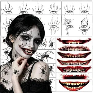 CHARLENT 25 Sheets Halloween Face Temporary Tattoos for Women Men