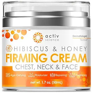 Hibiscus and Honey Neck Firming Cream - Natural Anti-Aging Facial Moisturizer with Retinol Collagen & Hyaluronic Acid - Day & Night Anti-Wrinkle Cream - Firming, Hydrating Face Cream - 1.7Oz