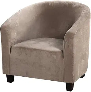 GULI Velvet Tub Chair Covers for Armchairs, Club Chair Slipcover, Wing Back Covers High Stretch Sofa Covers Spandex Plush Seat Covers Furniture Protector Removable Washable for Living Room (Khaki)
