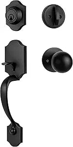 Front Door Handle Set with Deadbolt, Keyed Entry Handleset, Single Cylinder Front Door Lock Set for Left & Right Hand Doors, Matte Black