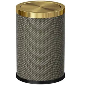 9L/2.3GAL Bathroom Trash Cans Gold,Brush Brass Trash Can with Lid,Gold Trash Can for Bathroom,Bedroom, Powder Room,Office,Laundry Room (9L-Gery)