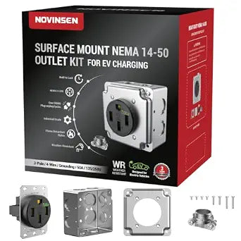 NEMA 14-50 EV Outlet with Surface Mount Box Kit, Weather Resistant 50 Amp Outlet for Level 2 EV Charging, NEMA 14-50R Receptacle for EV Charger & RV Power, 3-Pole 4-Wire, ETL Listed, Black