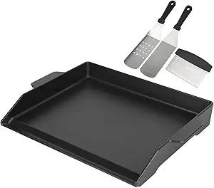 BBQ Future Universal Griddle for Gas Grill with spatula set, 18" x 14" Nonstick Cast Iron Outdoor Gas Grill Griddle Insert, Large BBQ Flat Top Plate fits Electric/Stove Accessories