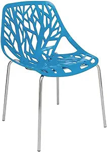 LeisureMod Asbury Modern Dining Chair Blue Color, Polypropylene Seat with Chrome Legs, Comfortable Solid Back Kitchen and Dining Room Chairs, Affordable Contemporary Seating