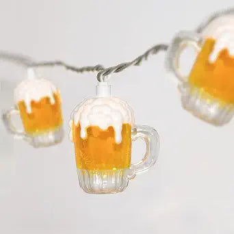 Beer Mug String Lights Celebration Decor Lights, 8.5Ft Outdoor Tropical Lights with 10 3D Beer Cup Lights, Creative String Lights for Summer Themed Bar Party Bedroom Wedding Graduation Club Decor