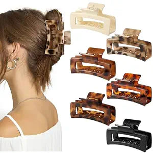 Auseibeely 6 Pcs Rectangle Tortoise Shell Claw Clip - 3.35 Inch Medium Hair Clips for Women and Girls, Non-slip Square Claw Clips for Thick/Thin Hair, Banana Jaw Clips Accessories for Gift