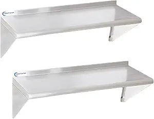 2 Pack Stainless Steel Shelf 12"x36" 280LB, Commercial Wall Mounted Metal Shelving for Home Kitchen, Restaurant