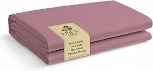Linen Home 100% Cotton Percale 1 Flat Sheet, Full Size - Crisp, Cool and Long Staple Strong Bed Linen, Luxury Breathable Sheet, Pink Mauve